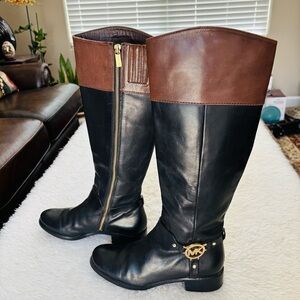 Michael Kors Fulton Harness Black and Brown Tall Boots size 7 M